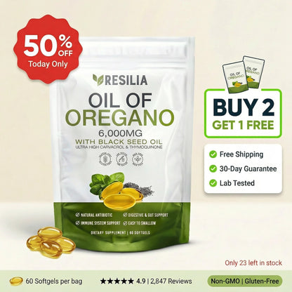 Oil of Oregano Softgels 6000mg + Black Seed Oil – Immune & Gut Support – Non-GMO – 60 Capsules