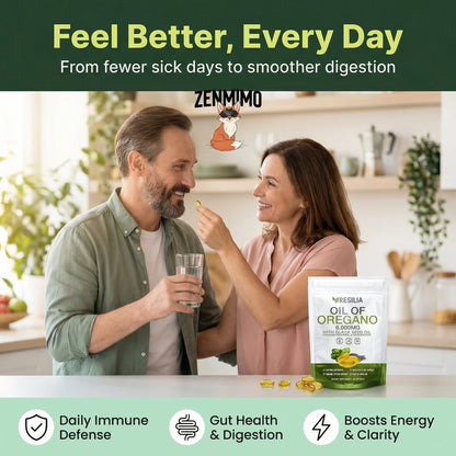 Oil of Oregano Softgels 6000mg + Black Seed Oil – Immune & Gut Support – Non-GMO – 60 Capsules