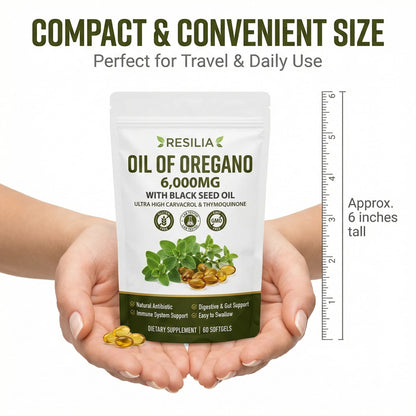 Oil of Oregano Softgels 6000mg + Black Seed Oil – Immune & Gut Support – Non-GMO – 60 Capsules